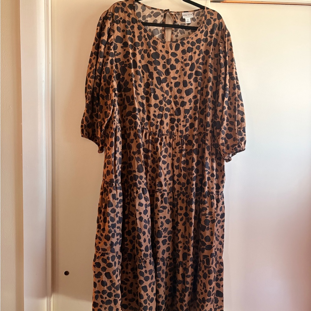 Ava & Viv Brown and Black Leopard Tiered Maxi Dress